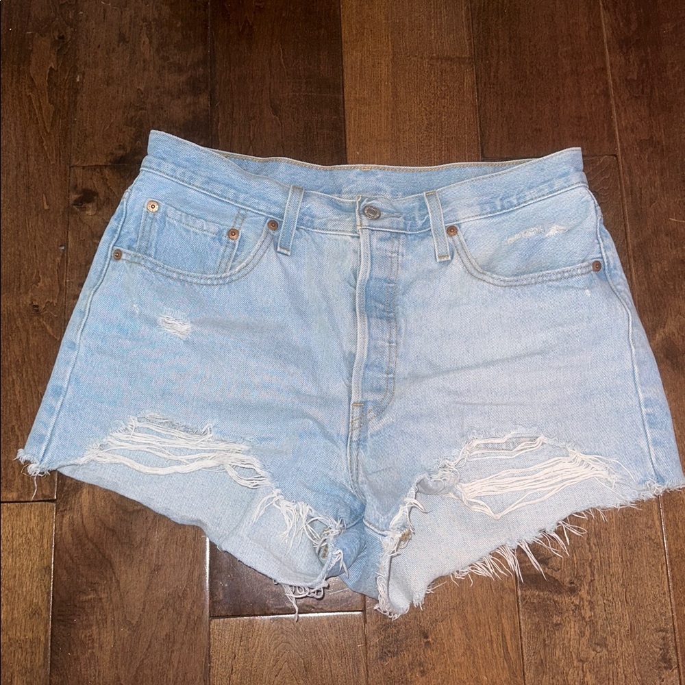 Levi's Light Blue Distressed Denim Shorts